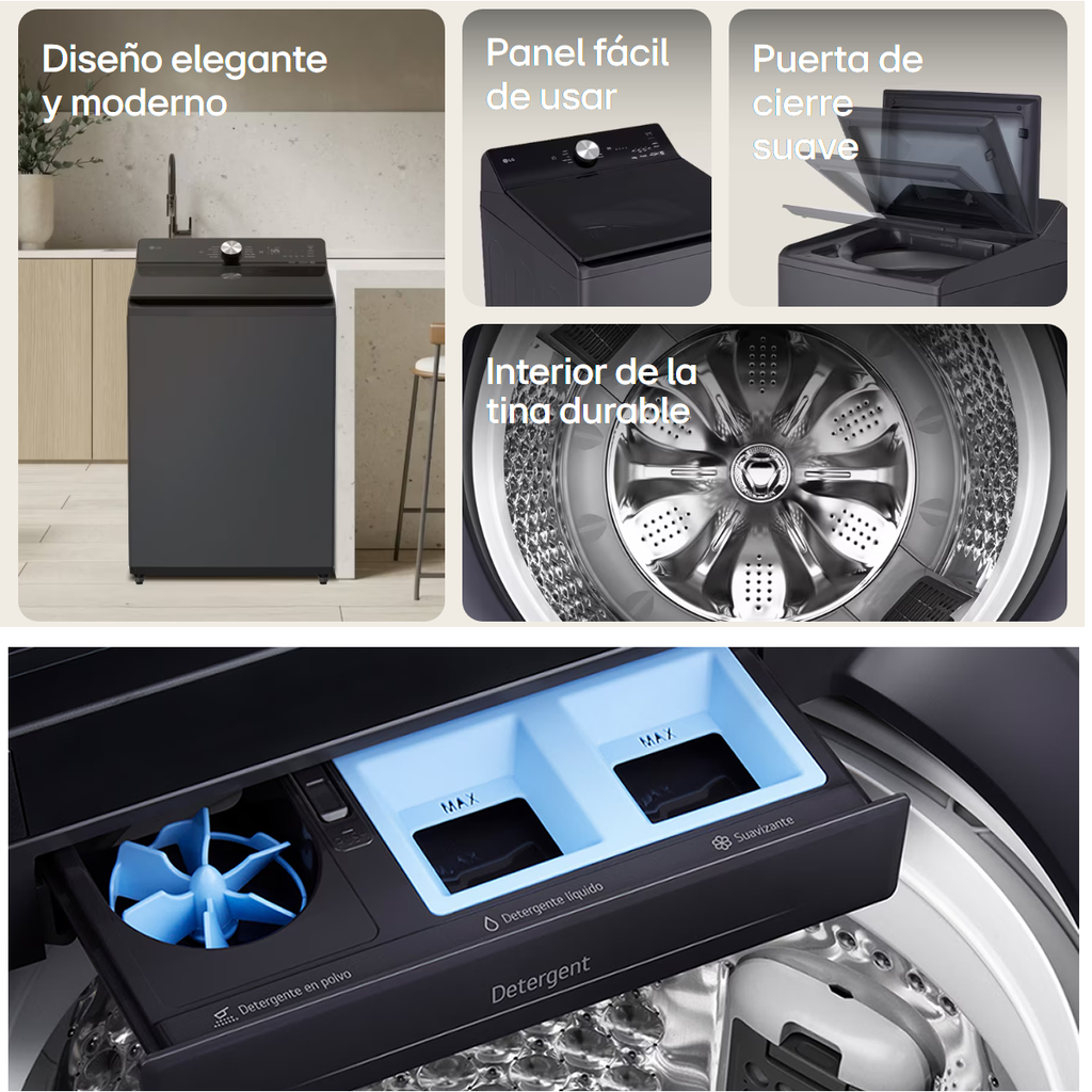 Lavadora LG Carga Superior 15 Kilos WT15OBTX6 Negro - 5