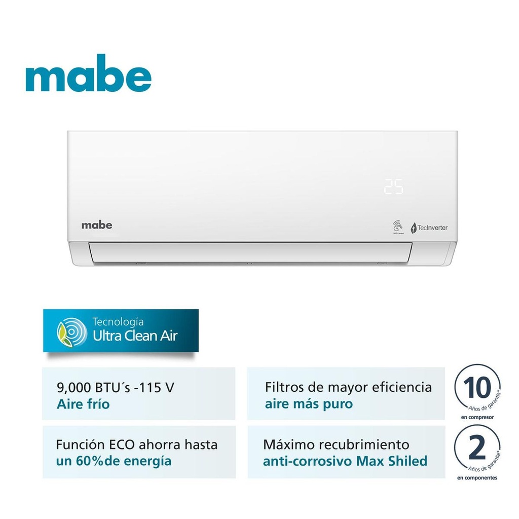 MMI09CABWCCC1 - AIRE ACONDICIONADO MABE MINI SPLIT 9000 BTU INVERTER BLANCO 110V - 2