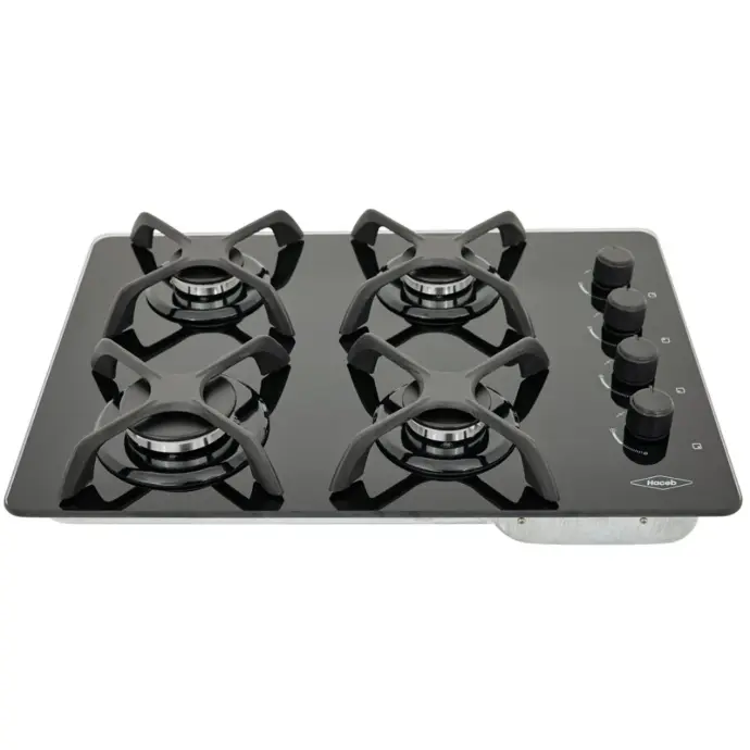 Estufa de empotrar HACEB 60 cms 4 Puestos Gas Natural Cristal ASL CG Mando Laterial Negro