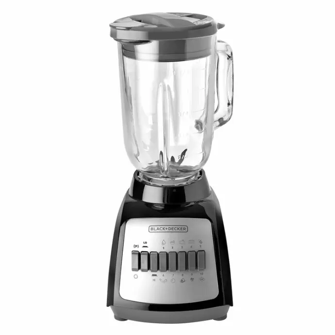 Licuadora BLACK+DECKER Duro Pro BLBD210GR negra, 550 watts de potencia, Vaso de vidrio de 1,25 lts