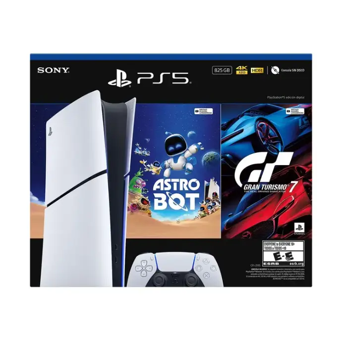 Consola PS5 Digital 825 GB HW 2115 + 1 Control inalámbrico + Juego PS5 Gran Turismo 7 Completo (Voucher) + Juego PS5 Astro Bot (Voucher) 